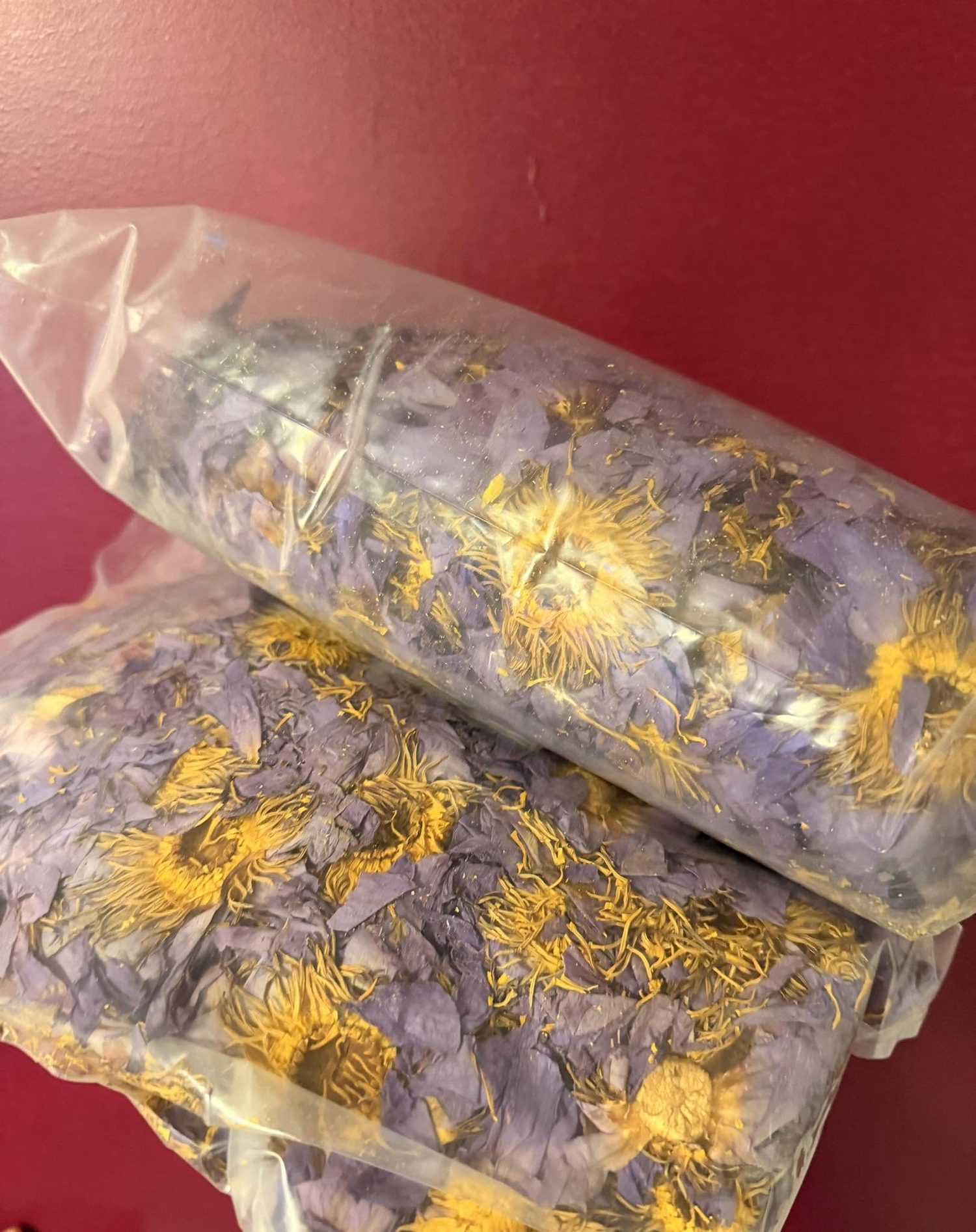 Bags of dried blue lotus flower